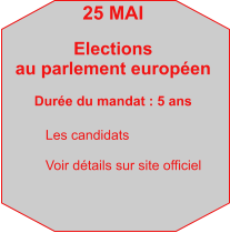 25 MAI  Elections  au parlement européen  Durée du mandat : 5 ans    Les candidats  Voir détails sur site officiel